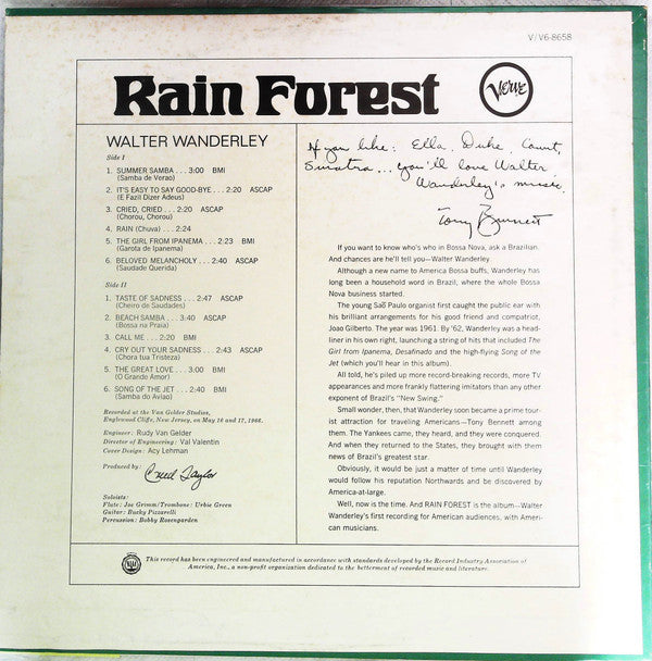 Walter Wanderley - Rain Forest (Vinyl, LP, Album, Reissue) Very Good (VG) / Good Plus (G+)