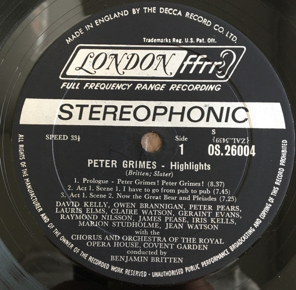 Benjamin Britten - Peter Grimes - Highlights (Vinyl, LP, Album, Stereo) Very Good Plus (VG+) / Very Good Plus (VG+)