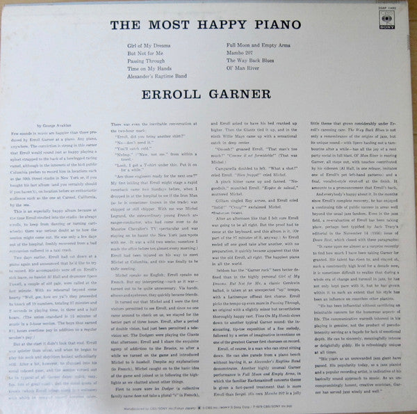 Erroll Garner - The Most Happy Piano (Vinyl, LP, Album, Reissue) Very Good Plus (VG+) / Very Good (VG)