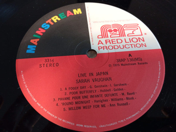 Sarah Vaughan - "Live" In Japan (2xVinyl, LP, Album) Good Plus (G+) / Very Good Plus (VG+)