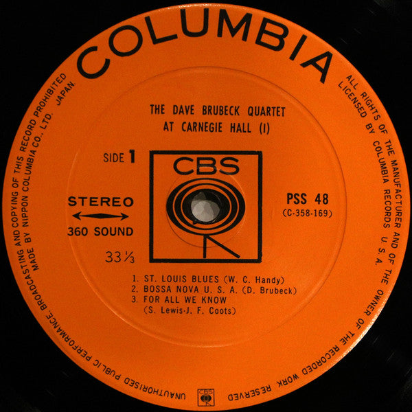 The Dave Brubeck Quartet - At Carnegie Hall (Vol. 1) (Vinyl, LP, Album, Stereo) Very Good (VG) / Very Good (VG)