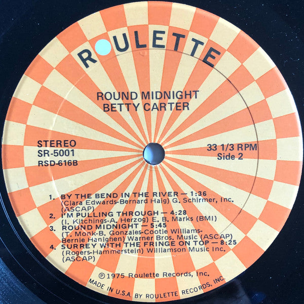 Betty Carter - Round Midnight (Vinyl, LP, Album) Very Good (VG) / Very Good (VG)