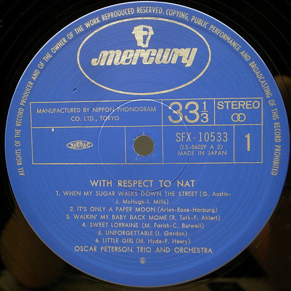 The Oscar Peterson Trio - With Respect To Nat (Vinyl, LP, Album, Stereo, Reissue) Very Good Plus (VG+) / Very Good Plus (VG+)