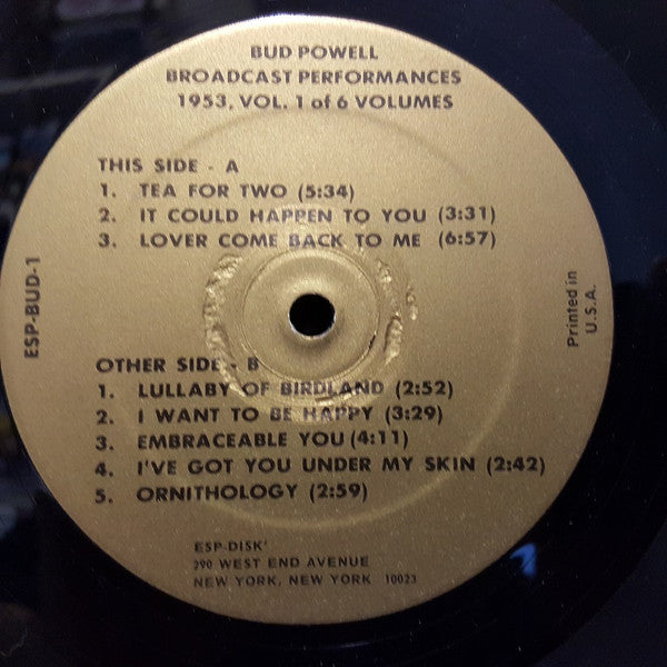 Bud Powell - Broadcast Performances 1953, Vol. 1 Of 6 Volumes (Vinyl, LP) Good Plus (G+) / Very Good (VG)