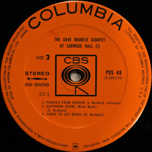The Dave Brubeck Quartet - At Carnegie Hall (Vol. 1) (Vinyl, LP, Album, Stereo) Very Good (VG) / Very Good (VG)