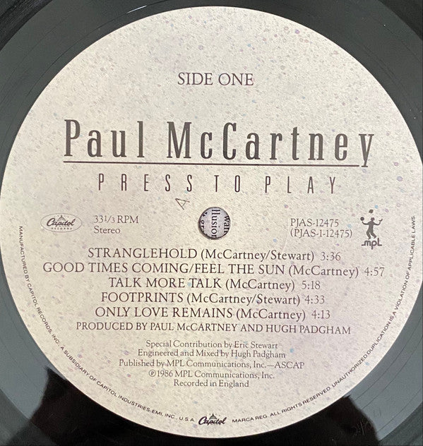 Paul McCartney - Press To Play (Vinyl, LP, Album, Stereo) Very Good (VG) / Very Good Plus (VG+)