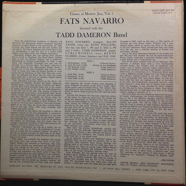 Fats Navarro - Fats Navarro Featured With The Tadd Dameron Quintet (Vinyl, LP, Album, Mono) Very Good Plus (VG+) / Very Good (VG)
