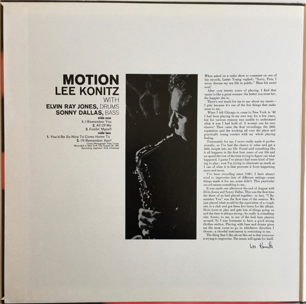 Lee Konitz - Motion (Vinyl, LP, Reissue, Stereo) Very Good Plus (VG+) / Very Good Plus (VG+)