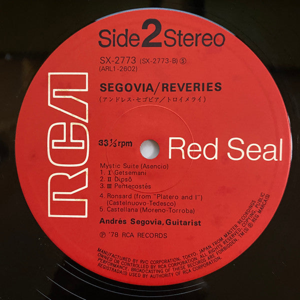 Andrés Segovia - Reveries (Vinyl, LP, Album, Stereo) Very Good Plus (VG+) / Very Good Plus (VG+)