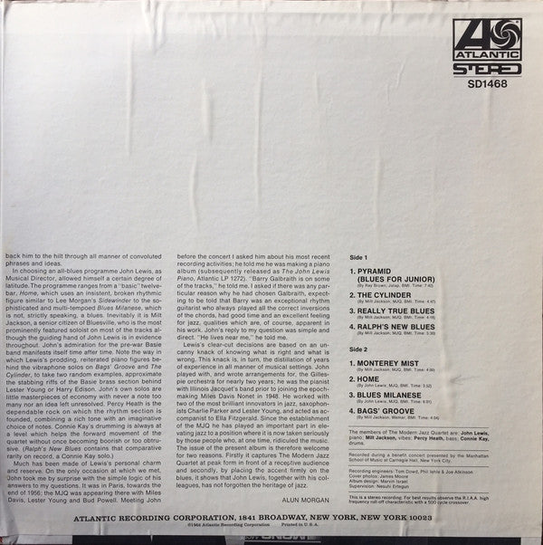 The Modern Jazz Quartet - Blues At Carnegie Hall (Vinyl, LP, Album, Reissue, Stereo) Near Mint (NM or M-) / Very Good Plus (VG+)