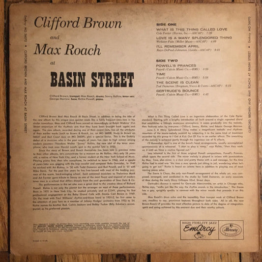 Clifford Brown And Max Roach - At Basin Street (Vinyl, LP, Album) Very Good (VG) / Very Good (VG)
