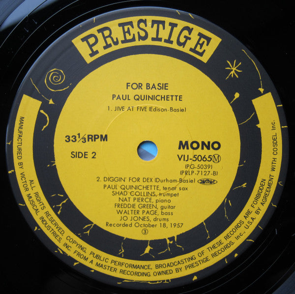 Paul Quinichette - For Basie (Vinyl, LP, Album, Reissue, Mono) Very Good (VG) / Near Mint (NM or M-)