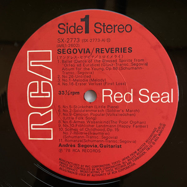 Andrés Segovia - Reveries (Vinyl, LP, Album, Stereo) Very Good Plus (VG+) / Very Good Plus (VG+)