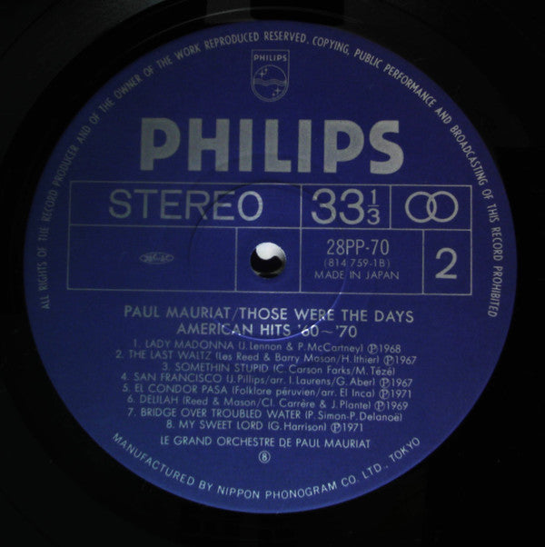 Paul Mauriat - Those Were The Days American Hits '60-'70 (Vinyl, LP) Mint (M) / Mint (M)