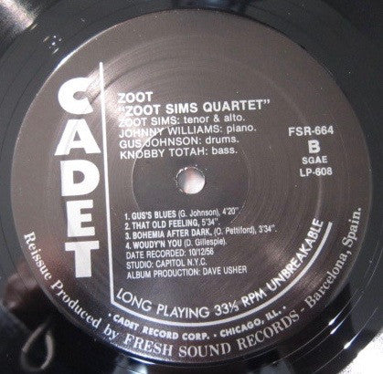 Zoot Sims Quartet - Zoot (Vinyl, LP, Album, Reissue) Very Good Plus (VG+) / Very Good Plus (VG+)