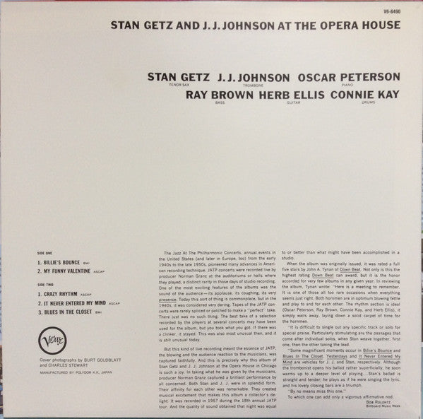 Stan Getz - At The Opera House (Vinyl, LP, Album, Reissue, Stereo) Very Good Plus (VG+) / Very Good Plus (VG+)