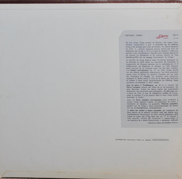 Edvard Grieg - Danses Norvegiennes - Jour de Noces à Trodlhaugen - Mélodies Norvégiennes (Vinyl, LP, Album, Stereo) Very Good (VG) / Very Good (VG)
