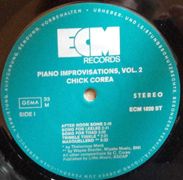 Chick Corea - Piano Improvisations Vol. 2 (Vinyl, LP, Album) Near Mint (NM or M-) / Very Good (VG)