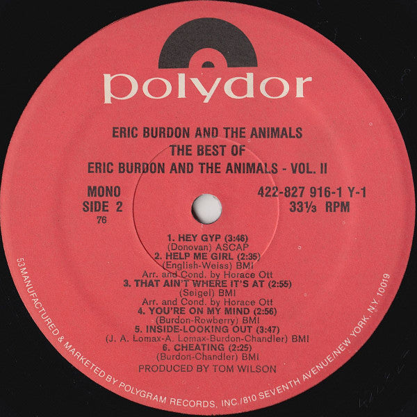Eric Burdon & The Animals - The Best Of Eric Burdon And The Animals Vol. II (Vinyl, LP, Compilation, Mono, Reissue) Very Good Plus (VG+) / Very Good Plus (VG+)
