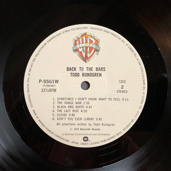 Todd Rundgren - Back To The Bars (2xVinyl, LP, Album, Stereo) Very Good Plus (VG+) / Very Good Plus (VG+)