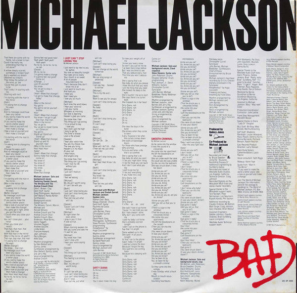 Michael Jackson - Bad (Vinyl, LP, Album, Promo) Very Good Plus (VG+) / Very Good (VG)