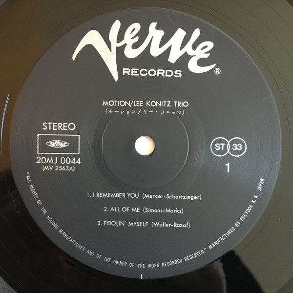 Lee Konitz - Motion (Vinyl, LP, Reissue, Stereo) Very Good Plus (VG+) / Very Good Plus (VG+)