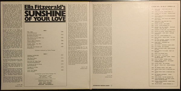 Ella Fitzgerald - Sunshine Of Your Love (Vinyl, LP, Album, Reissue) Very Good (VG) / Very Good (VG)