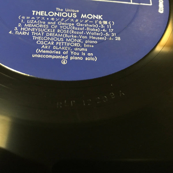 Thelonious Monk - The Unique Thelonious Monk (Vinyl, LP, Album, Mono) Very Good Plus (VG+) / Very Good (VG)