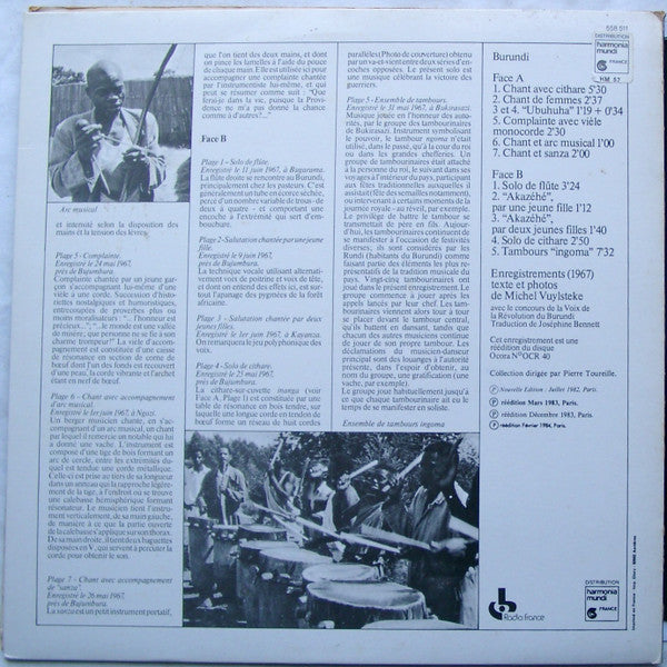 Various - Burundi - Musiques Traditionnelles (Vinyl, LP, Album, Reissue) Very Good Plus (VG+) / Very Good Plus (VG+)