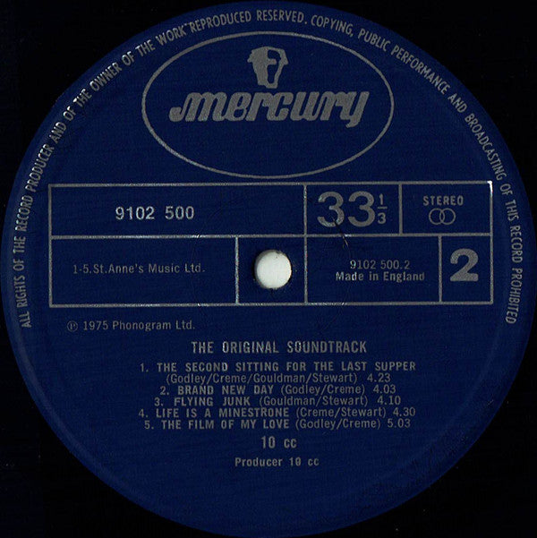 10cc - The Original Soundtrack (Vinyl, LP, Album, Reissue, Repress, Stereo) Very Good (VG) / Very Good (VG)