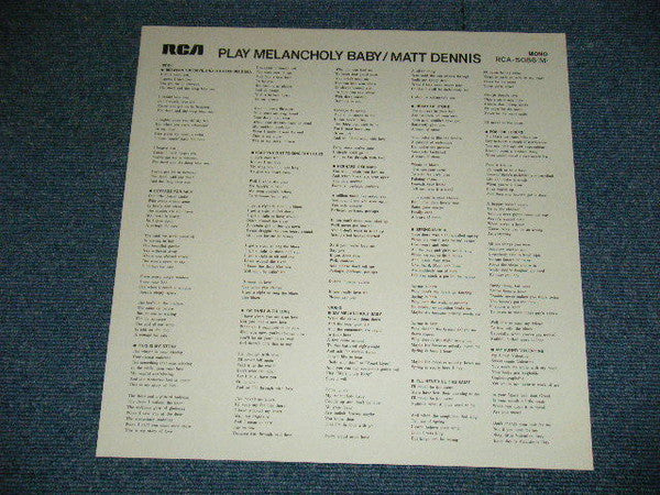 Matt Dennis - Play Melancholy Baby (Vinyl, LP, Album, Reissue, Mono) Very Good Plus (VG+) / Very Good Plus (VG+)