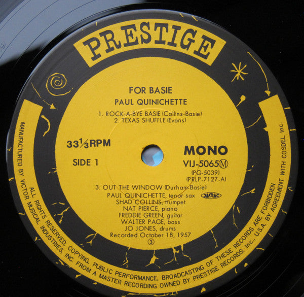 Paul Quinichette - For Basie (Vinyl, LP, Album, Reissue, Mono) Very Good (VG) / Near Mint (NM or M-)
