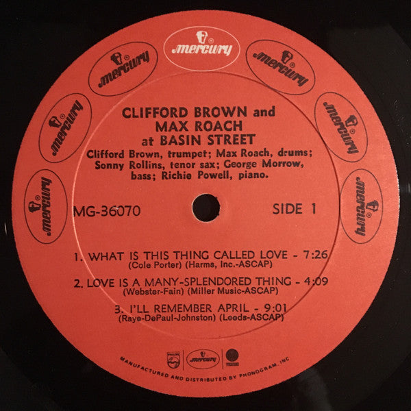 Clifford Brown And Max Roach - At Basin Street (Vinyl, LP, Album) Very Good (VG) / Very Good Plus (VG+)