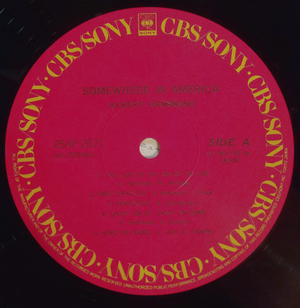 Albert Hammond - Somewhere In America (Vinyl, LP, Album, Stereo) Very Good Plus (VG+) / Very Good (VG)