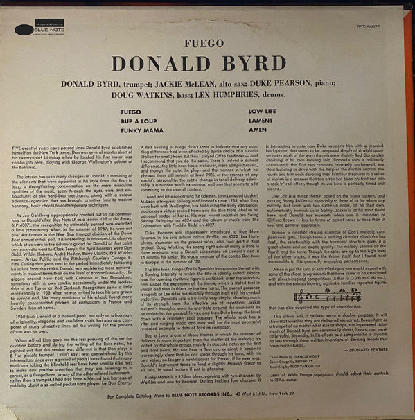 Donald Byrd - Fuego (Vinyl, LP, Album, Stereo, Reissue) Very Good Plus (VG+) / Fair (F)
