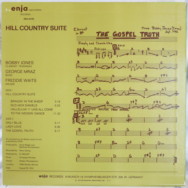 Bobby Jones (2) - Hill Country Suite (Vinyl, LP, Album, Promo) Very Good (VG) / Good Plus (G+)
