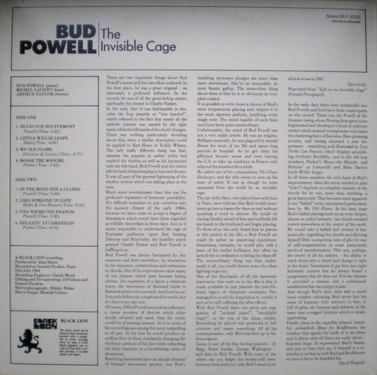 Bud Powell - The Invisible Cage (Vinyl, LP, Album, Reissue, Remastered, Stereo) Very Good (VG) / Very Good (VG)