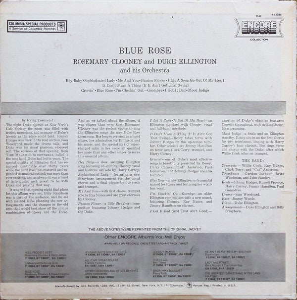 Rosemary Clooney - Blue Rose (Vinyl, LP, Album, Reissue) Very Good Plus (VG+) / Very Good (VG)