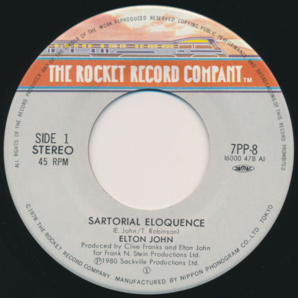 Elton John - Sartorial Eloquence = 恋という名のゲーム (Vinyl, 7", 45 RPM, Single) Very Good Plus (VG+) / Very Good Plus (VG+)
