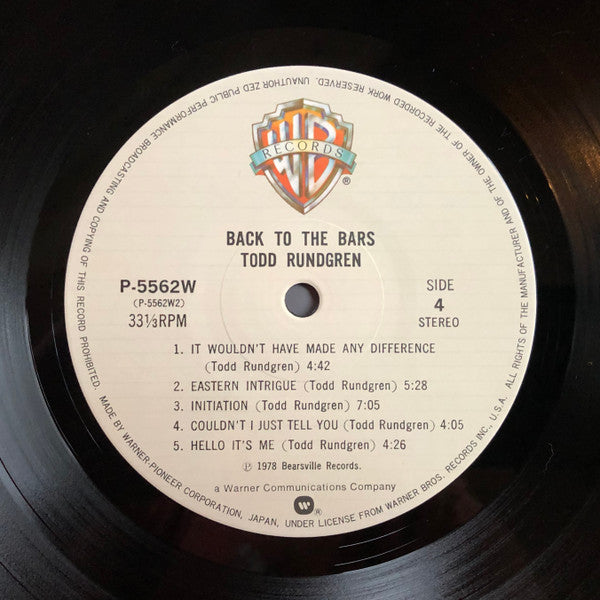 Todd Rundgren - Back To The Bars (2xVinyl, LP, Album, Stereo) Very Good Plus (VG+) / Very Good Plus (VG+)