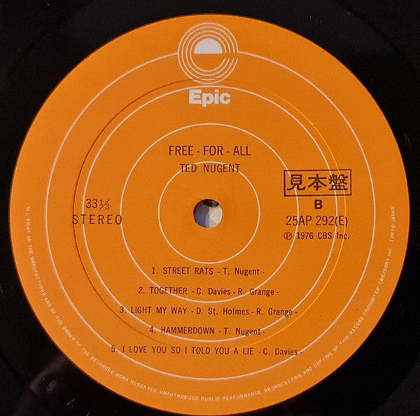 Ted Nugent - Free-For-All (Vinyl, LP, Album, Promo) Very Good Plus (VG+) / Very Good (VG)