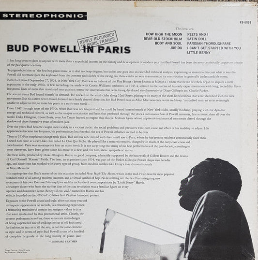 Bud Powell - Bud Powell In Paris (Vinyl, LP, Album, Reissue) Very Good Plus (VG+) / Very Good Plus (VG+)
