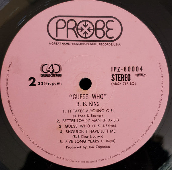 BB King - Guess Who (Vinyl, LP, Album, Quadraphonic) Very Good (VG) / Very Good Plus (VG+)