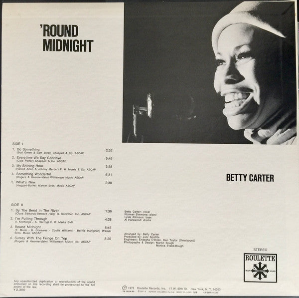 Betty Carter - Round Midnight (Vinyl, LP, Stereo) Very Good Plus (VG+) / Very Good Plus (VG+)