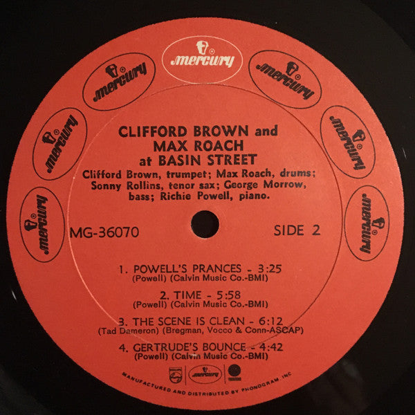Clifford Brown And Max Roach - At Basin Street (Vinyl, LP, Album) Very Good (VG) / Very Good Plus (VG+)