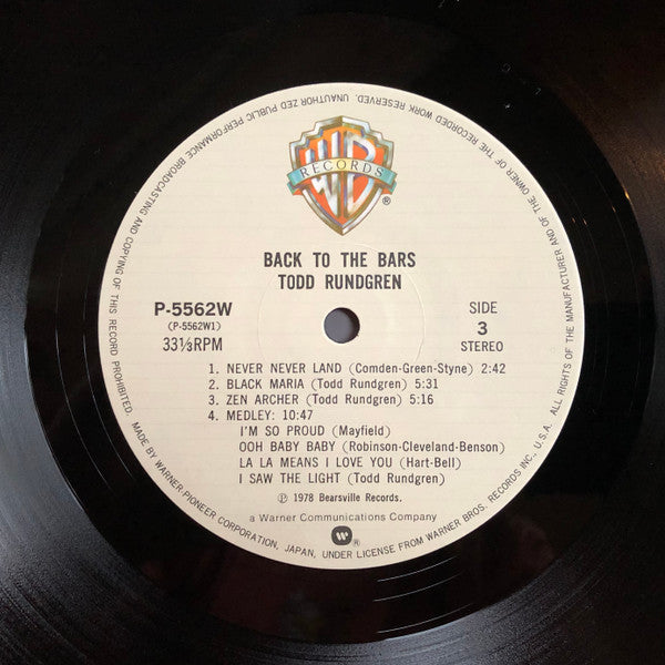 Todd Rundgren - Back To The Bars (2xVinyl, LP, Album, Stereo) Very Good Plus (VG+) / Very Good Plus (VG+)