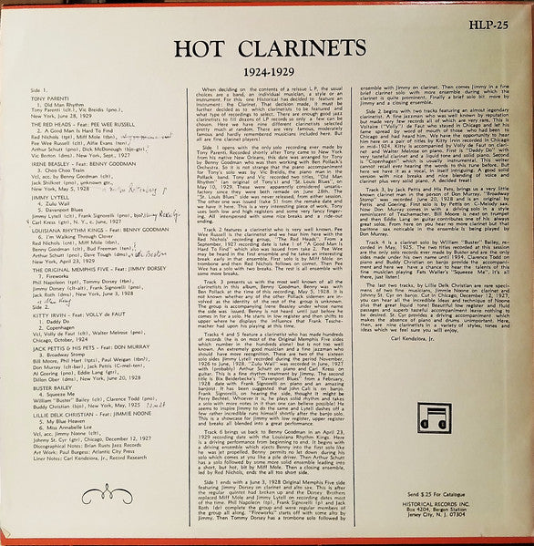 Various - Hot Clarinets 1924-1929 (Vinyl, LP, Compilation) Good Plus (G+) / Very Good (VG)