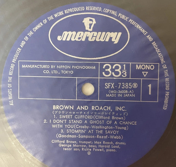 Clifford Brown And Max Roach - Brown And Roach Incorporated (Vinyl, LP, Album) Very Good (VG) / Very Good Plus (VG+)