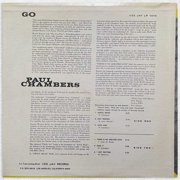 Paul Chambers (3) - Go (Vinyl, LP, Album, Repress, Stereo) Very Good Plus (VG+) / Very Good Plus (VG+)