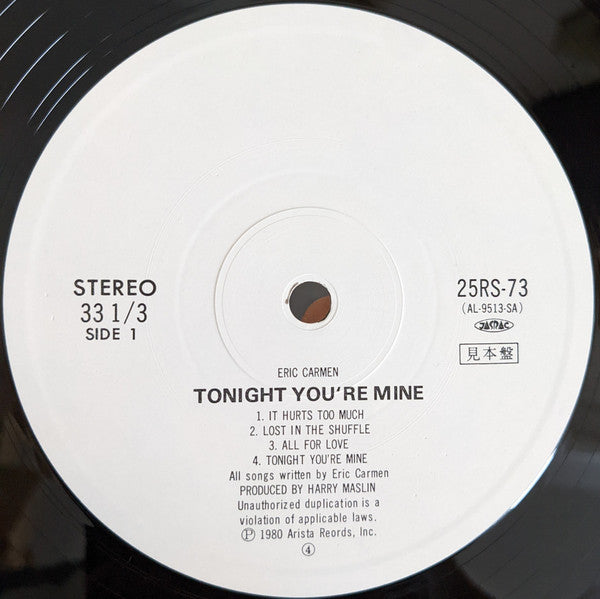 Eric Carmen - Tonight You're Mine (Vinyl, LP, Album, Promo) Very Good Plus (VG+) / Very Good Plus (VG+)